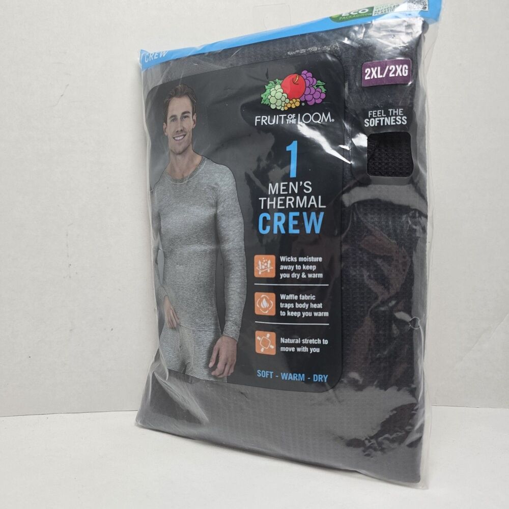 Fruit of the Loom Men's Thermal Crew Top Shirt 2XL/2XG 50-52 in Black Soot R25